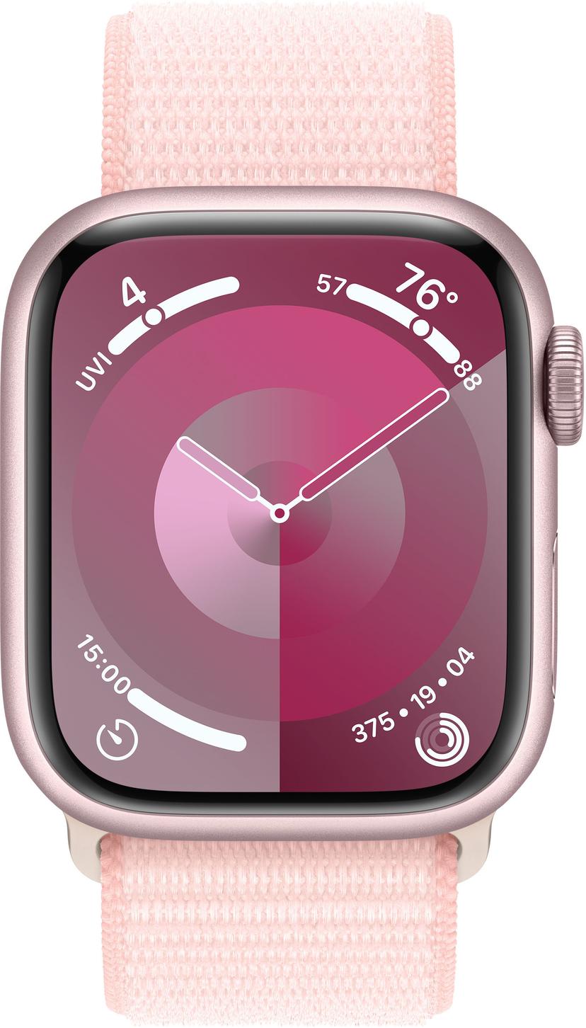 Apple Watch Series 9 GPS 41mm Pink Aluminium Case with Light Pink Sport Loop Rosa