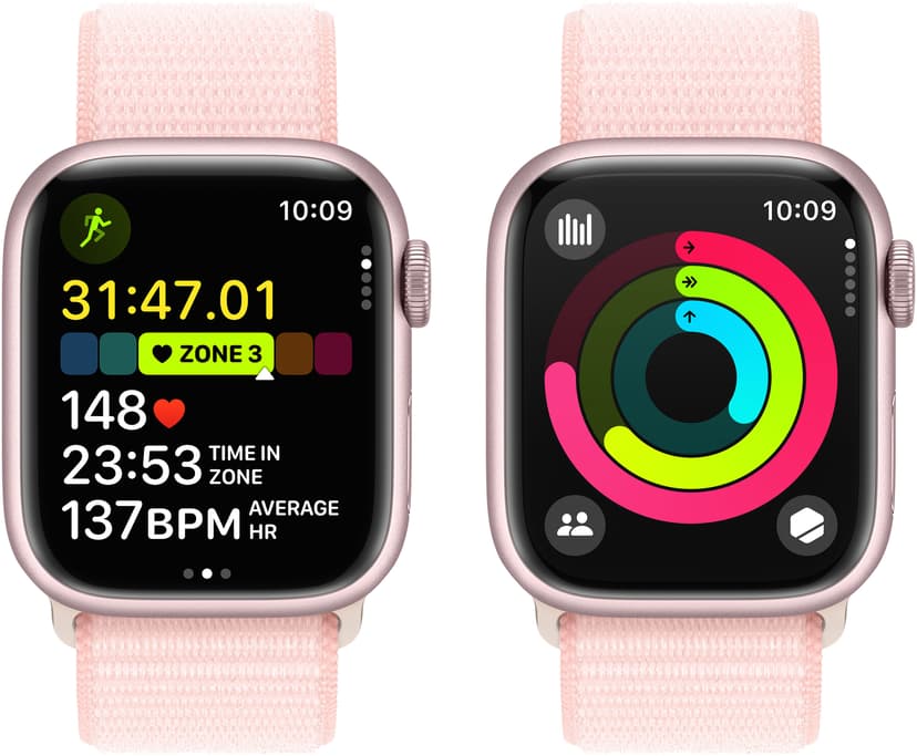 Apple Watch Series 9 GPS 41mm Pink Aluminium Case with Light Pink Sport Loop Rosa