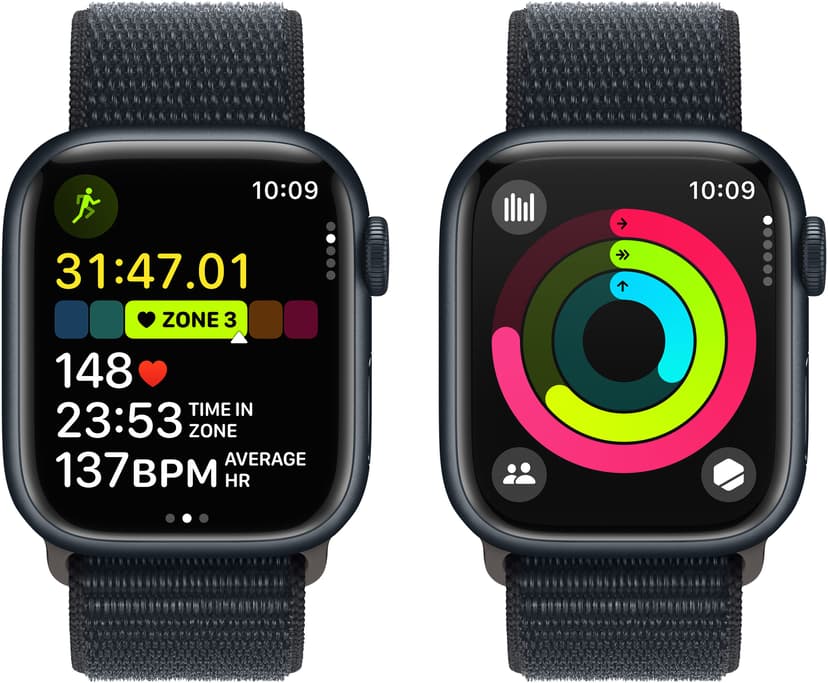 Apple Watch Series 9 GPS + Cellular 41mm Midnight Aluminium Case with Midnight Sport Loop Sort