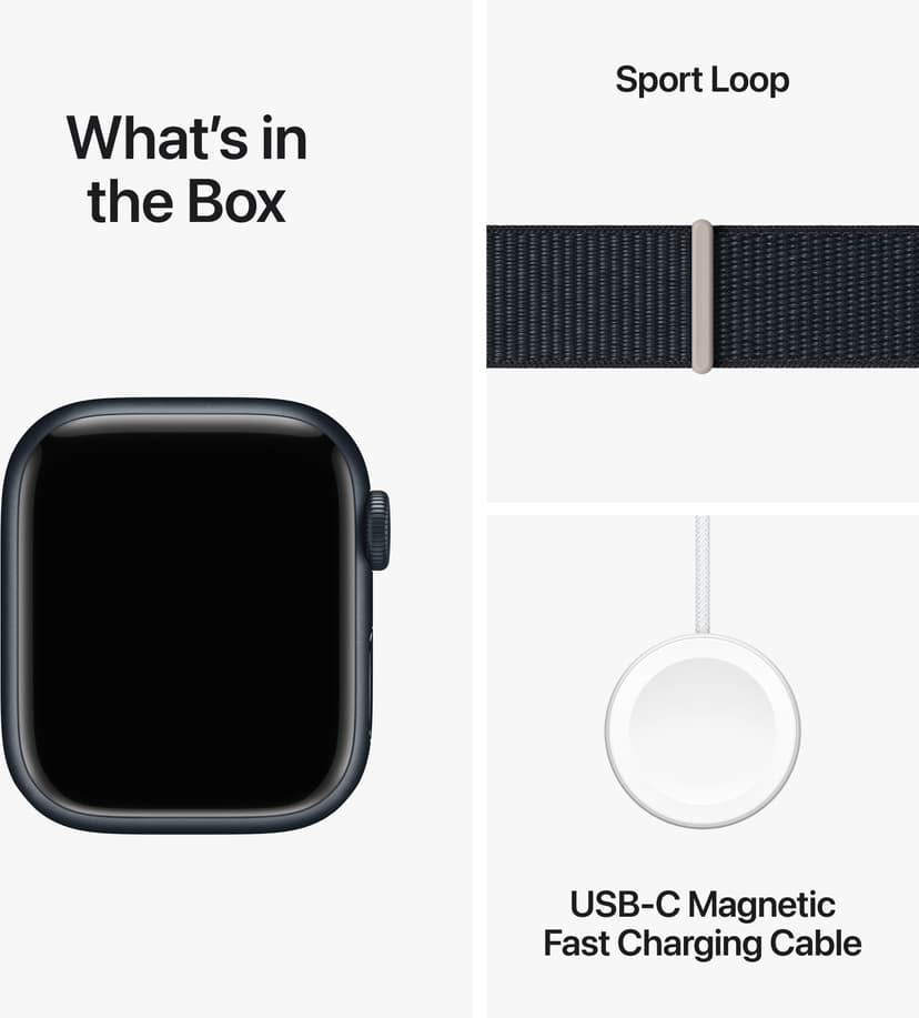 Apple Watch Series 9 GPS + Cellular 41mm Midnight Aluminium Case with Midnight Sport Loop Sort