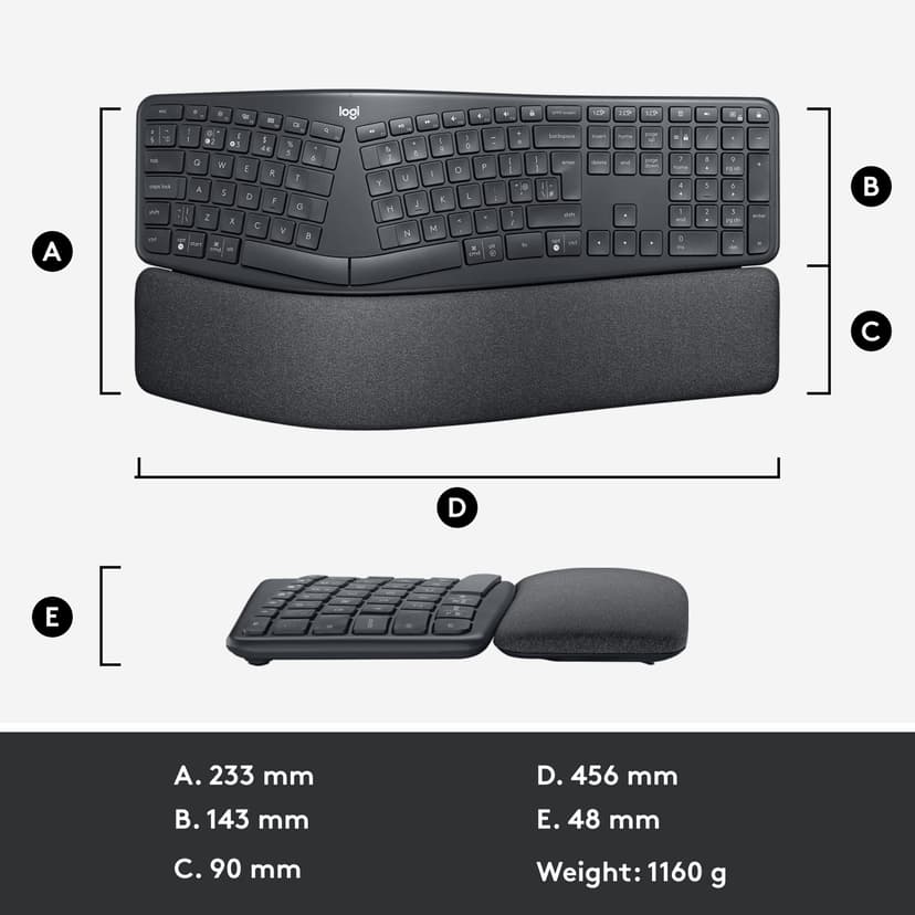 Logitech Ergo K860 For Business Langaton Pohjoismainen
