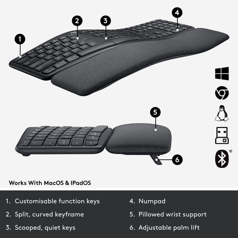 Logitech Ergo K860 For Business Langaton Pohjoismainen