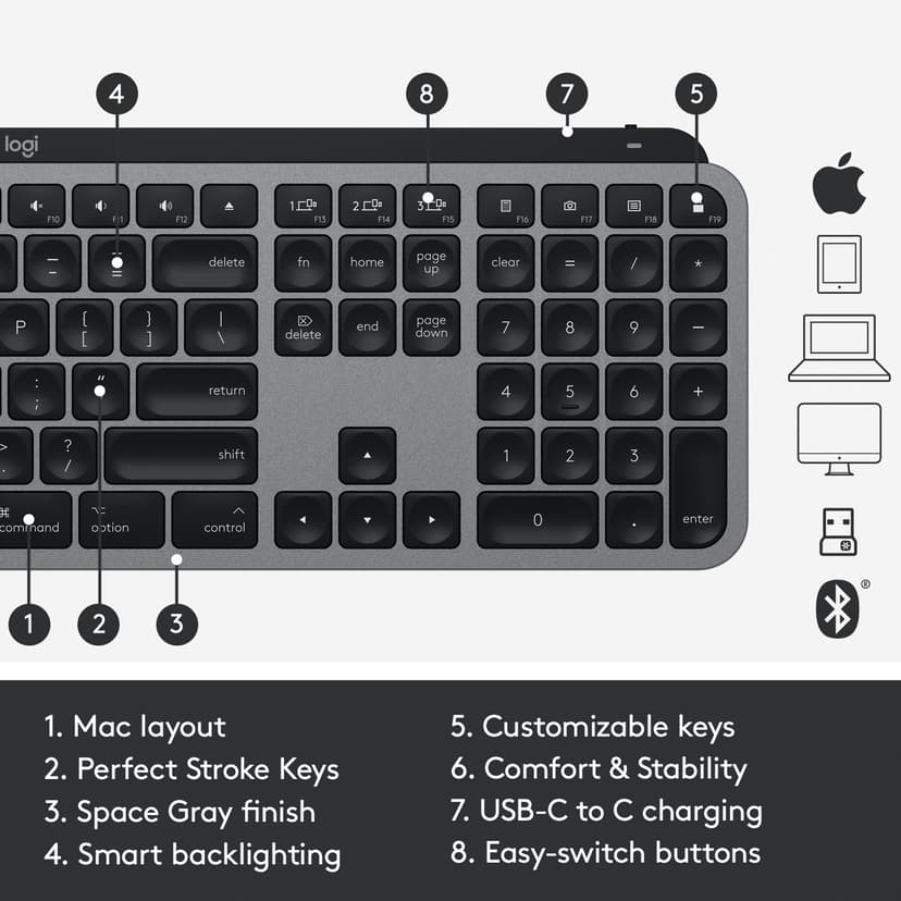 Logitech MX Keys for Mac Trådløs Nordisk