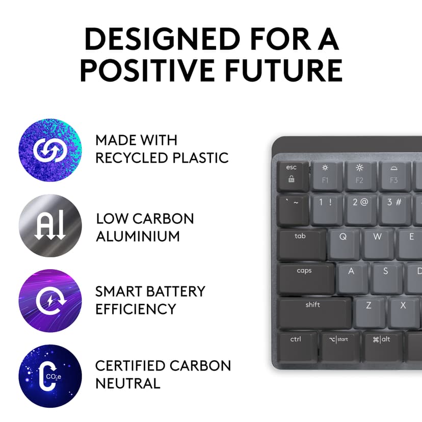 Logitech 920-010758 tastatur Kontor RF trådløs + Bluetooth QWERTY US International Grafitt, Grå Trådløs Logitech Linear US International