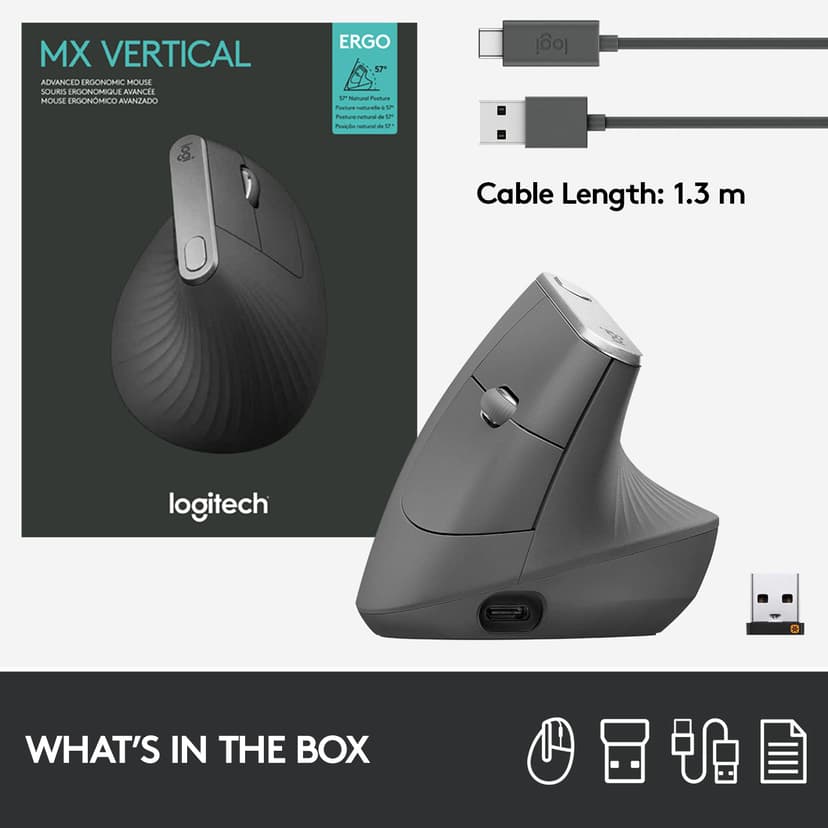 Logitech MX Vertical Trådlös RF + Bluetooth