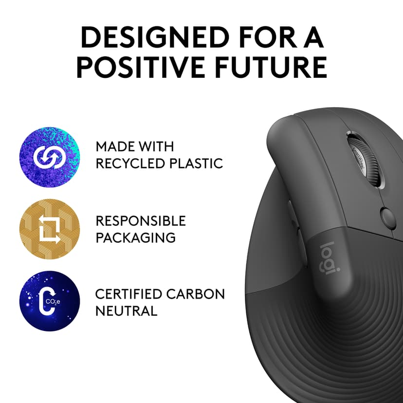 Logitech Lift Vertical Ergo Mouse Right Graphite RF Wireless + Bluetooth