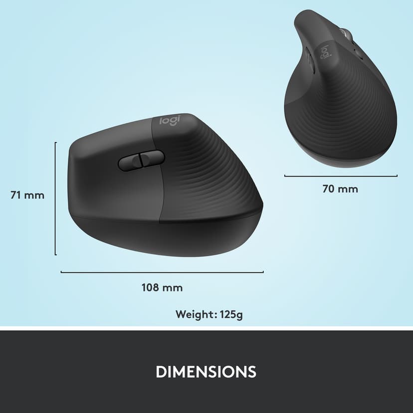 Logitech Lift Vertical Ergo Mouse Right Graphite RF Wireless + Bluetooth