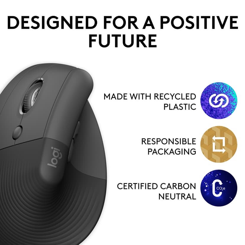 Logitech Lift RF-draadloos + Bluetooth Muis Grafiet
