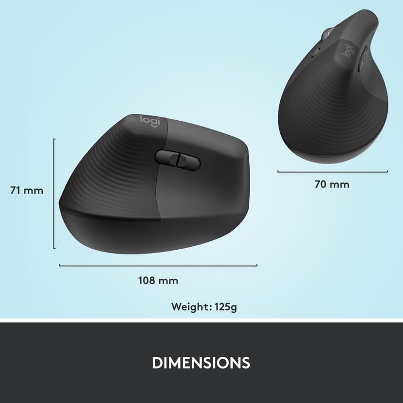Logitech Lift Vertical Ergo Mouse Left Graphite RF Wireless + Bluetooth