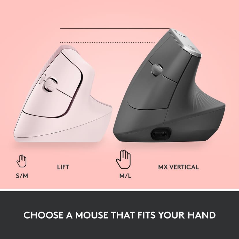 Logitech Lift RF-draadloos + Bluetooth Muis Roze