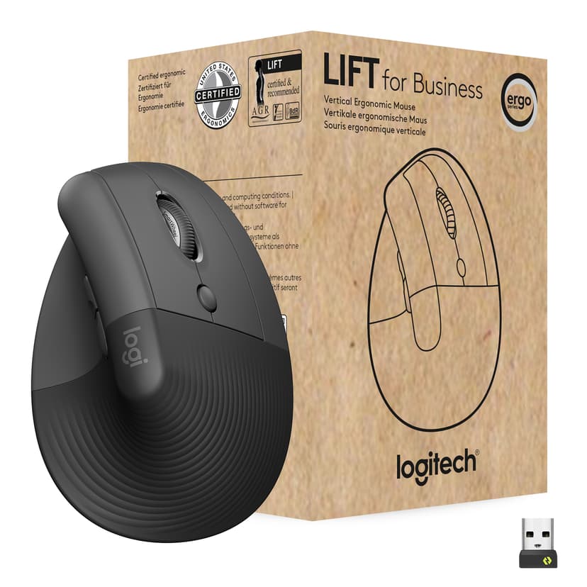 Logitech Lift Vertical Ergo For Business Höger Logi Bolt Trådlös RF + Bluetooth