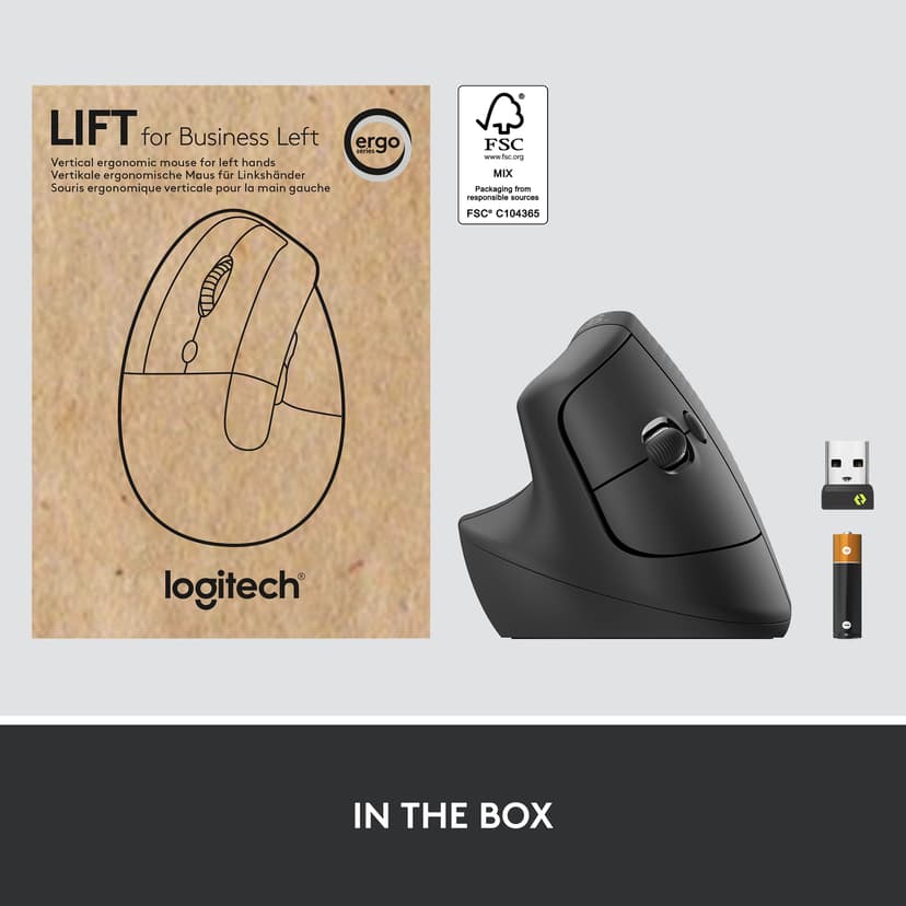 Logitech Lift for Business hiiri Office Vasenkätinen RF Wireless + Bluetooth Optinen 4000 DPI RF Wireless + Bluetooth