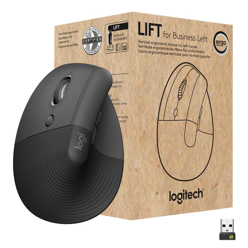 Logitech Lift for Business hiiri Office Vasenkätinen RF Wireless + Bluetooth Optinen 4000 DPI RF Wireless + Bluetooth