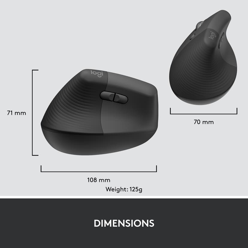 Logitech Lift for Business RF trådløs + Bluetooth Mus Grafitt