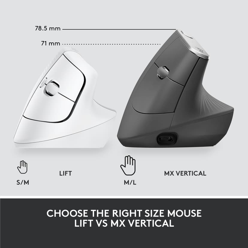 Logitech Lift Vertical Ergo For Business Logi Bolt Trådlös RF + Bluetooth