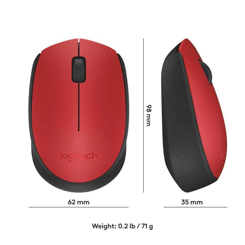 Logitech M171 RF Draadloos Muis Zwart, Rood
