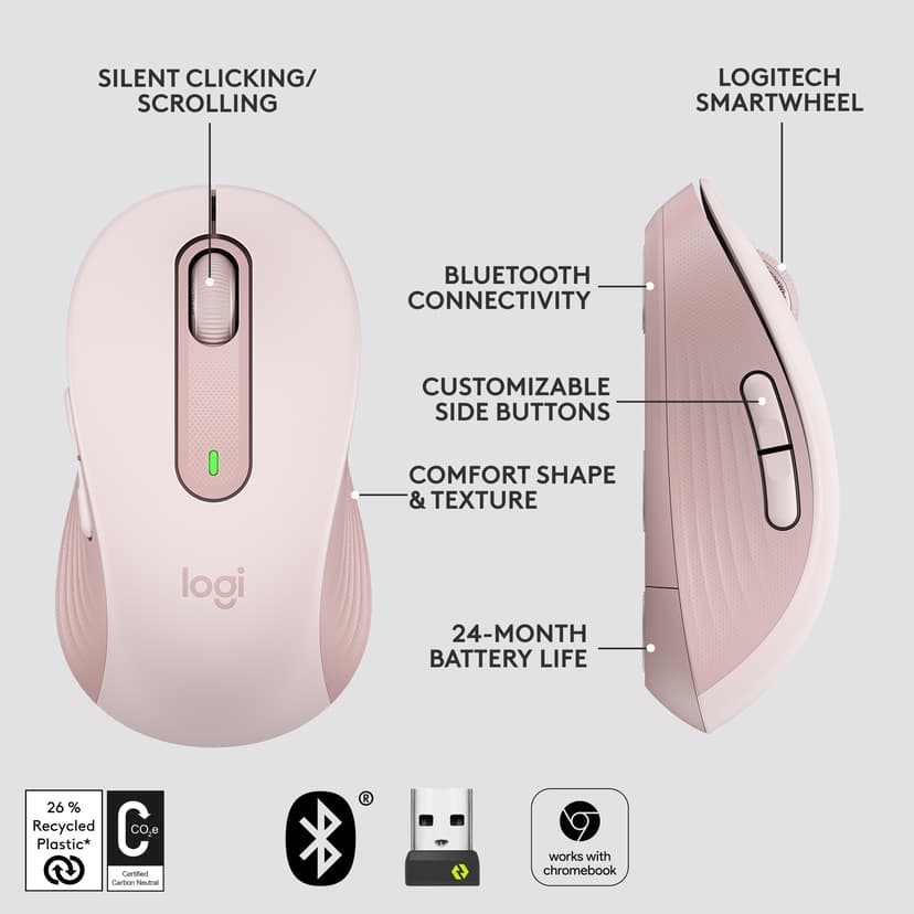 Logitech Signature M650 RF trådløs + Bluetooth