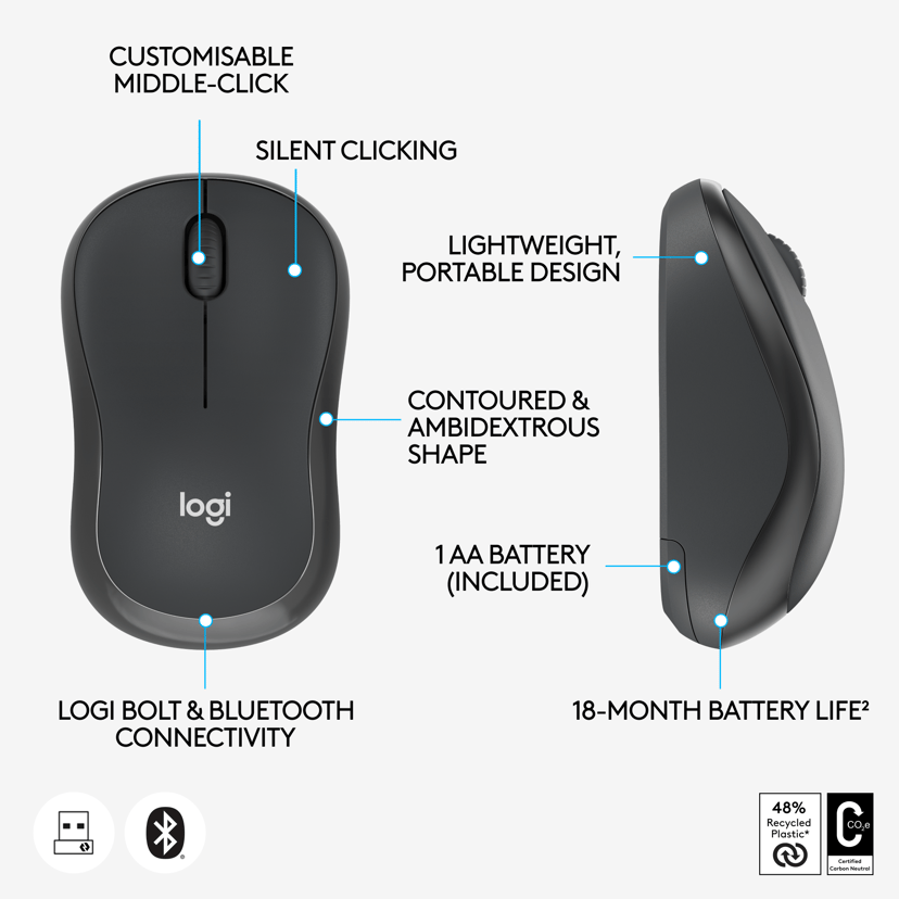 Logitech M240 for Business RF trådløs + Bluetooth Mus