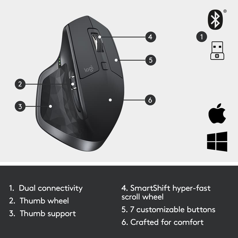 Logitech MX Master 2S Trådlös RF + Bluetooth