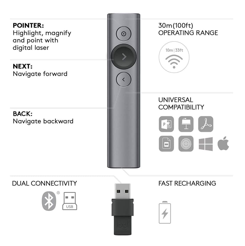 Logitech Spotlight-fjernbetjening - Mørkegrå