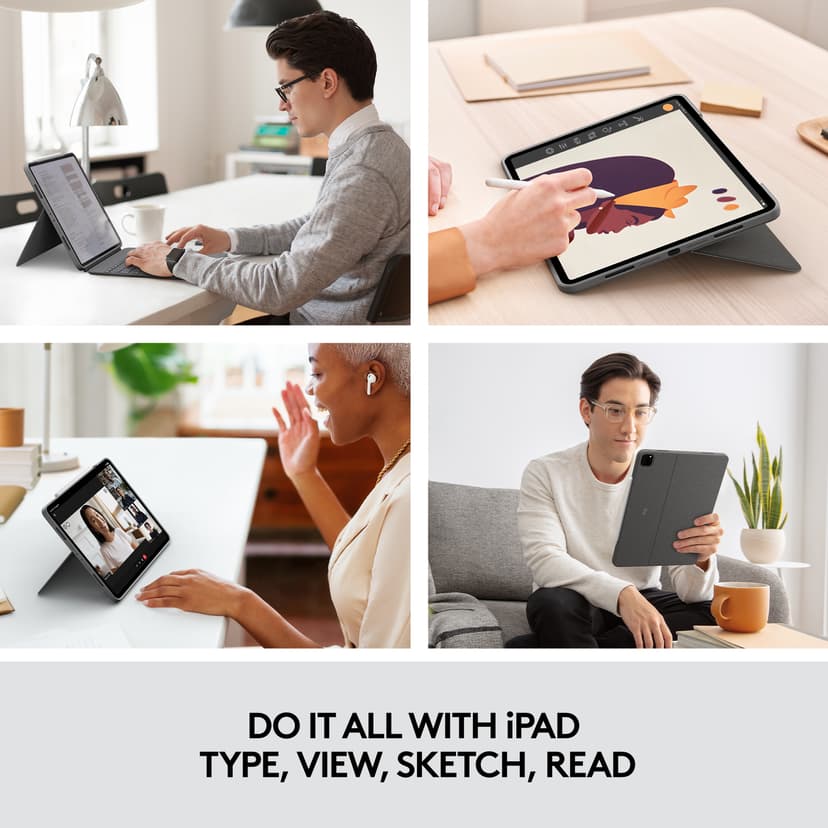Logitech Combo Touch iPad Pro 12.9" 5th gen, iPad Pro 12.9" 6th gen Pohjoismainen Harmaa