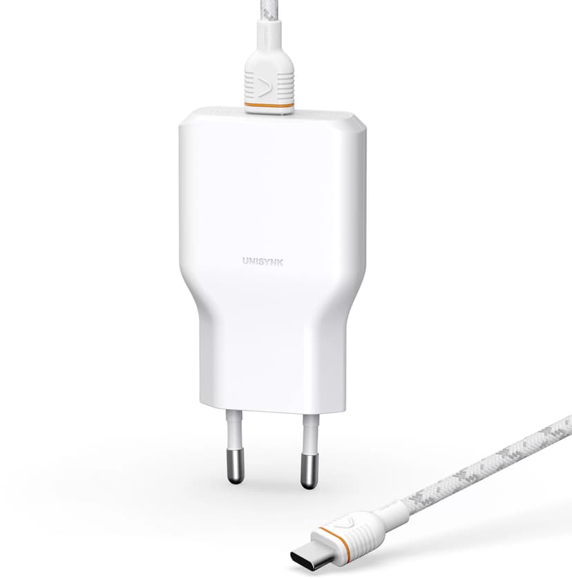Unisynk USB-C Slim Väggladdarkit G3 2m Vit
