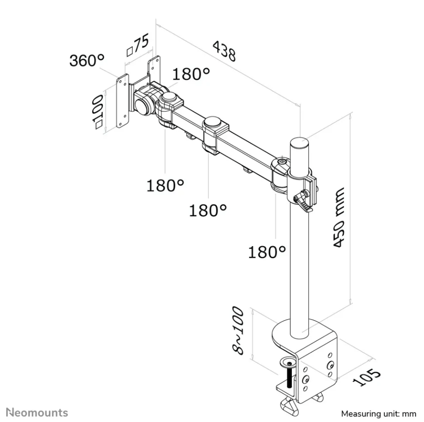 Neomounts FPMA-D960 - Monitorarm voor flat screens t/m 30" - Zwart