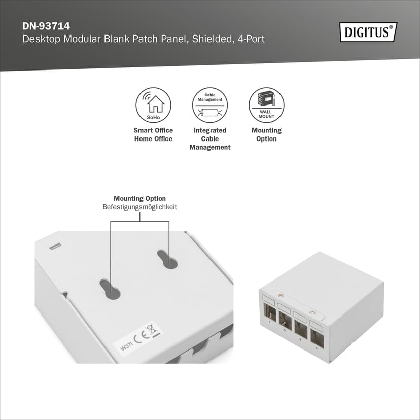 Digitus DN-93714 4-Port FTP Patch Panel Chassie Grå