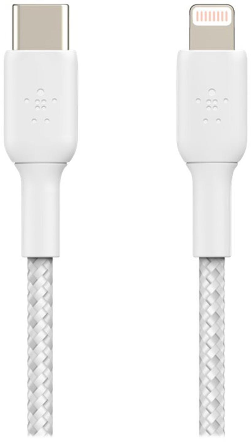Belkin Lightning Till USB-C Kabel Flätad 2m Vit