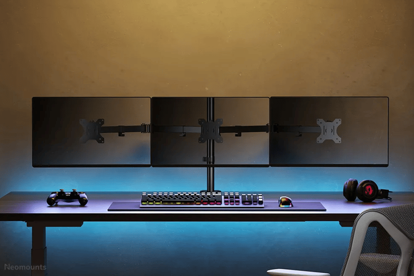 Neomounts Tilt/Turn/Rotate Triple Desk Mount (clamp) for three 10-27" Monitor Screens, Height Adjustable