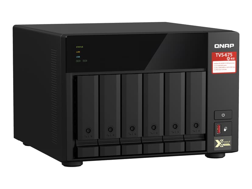 QNAP TVS-675 NAS Tower ZhaoXin KaiXian KX-6000 KX-U6580 8 GB DDR4 0 TB QuTS hero Svart