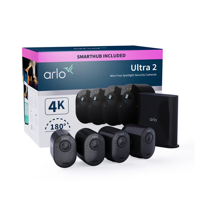 Arlo Ultra 2 trådlös övervakningskamera 4-pack, Svart