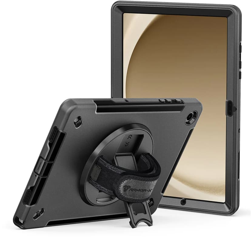 Armor-X Rainproof Military Grade Rugged Case With Hand Strap And Kick-stand Samsung Galaxy Tab A9+ Svart