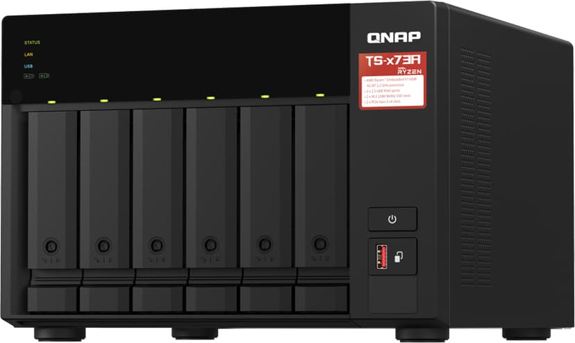 QNAP TS-673A NAS Tower Ryzen Embedded V1500B 8 GB DDR4 0 TB QNAP Turbo System Svart