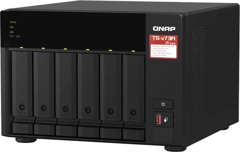 QNAP TS-673A NAS Tower Ryzen Embedded V1500B 8 GB DDR4 0 TB QNAP Turbo System Svart
