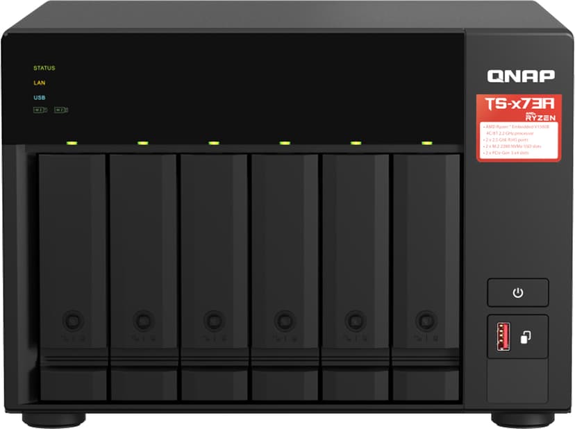 QNAP TS-673A NAS Tower Ryzen Embedded V1500B 8 GB DDR4 0 TB QNAP Turbo System Svart