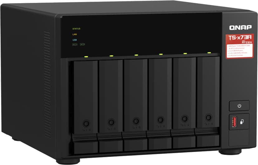 QNAP TS-673A NAS Tower Ryzen Embedded V1500B 8 GB DDR4 0 TB QNAP Turbo System Zwart