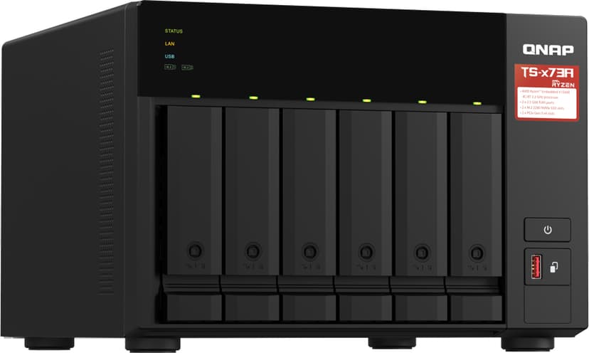 QNAP TS-673A NAS Tower Ryzen Embedded V1500B 8 GB DDR4 0 TB QNAP Turbo System Svart