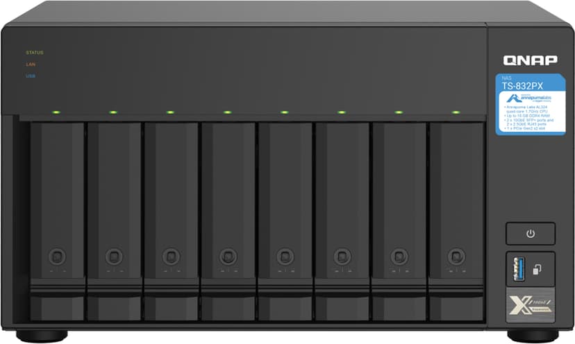 QNAP TS-832PX NAS Tower Annapurna Labs AL324 4 GB DDR4 0 TB QNAP Turbo System Aluminium, Sort