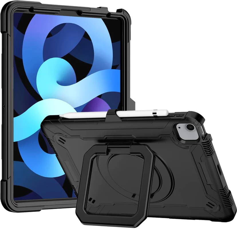 Armor-X Rugged Case with Kick-stand & Pencil Holder & Folding grip iPad Air 10.9" 4th gen, iPad Air 10.9" 5th gen Sort