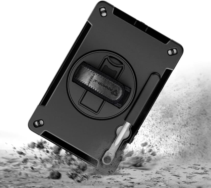 Armor-X Rainproof Military Grade Rugged Case With Hand Strap And Kick-stand Samsung Galaxy Tab S10 FE, Samsung Galaxy Tab S9 FE Musta