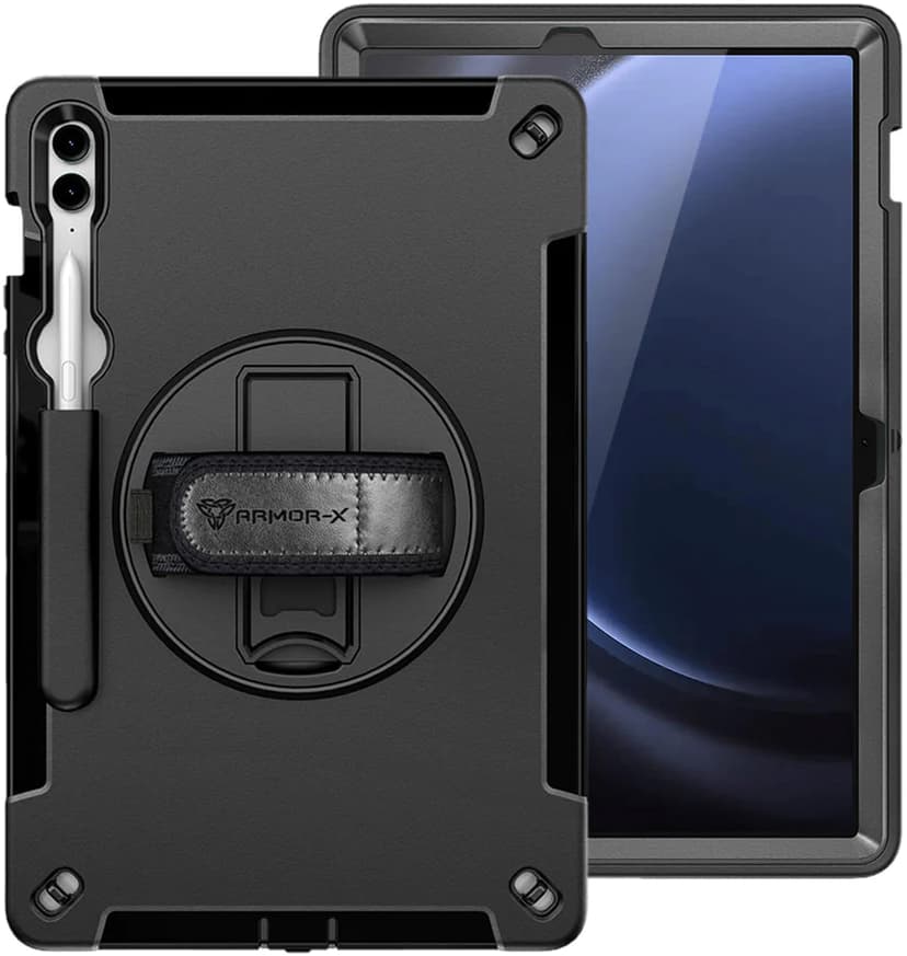 Armor-X Rainproof Military Grade Rugged Case With Hand Strap And Kick-stand Samsung Galaxy Tab S9 FE+ Svart