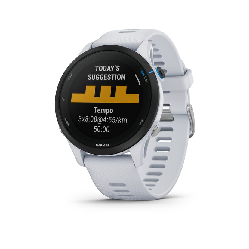 Garmin Forerunner 255 Music 3,3 cm (1.3") MIP 46 mm Digital 260 x 260 pixlar Pekskärm Vit Wi-Fi GPS