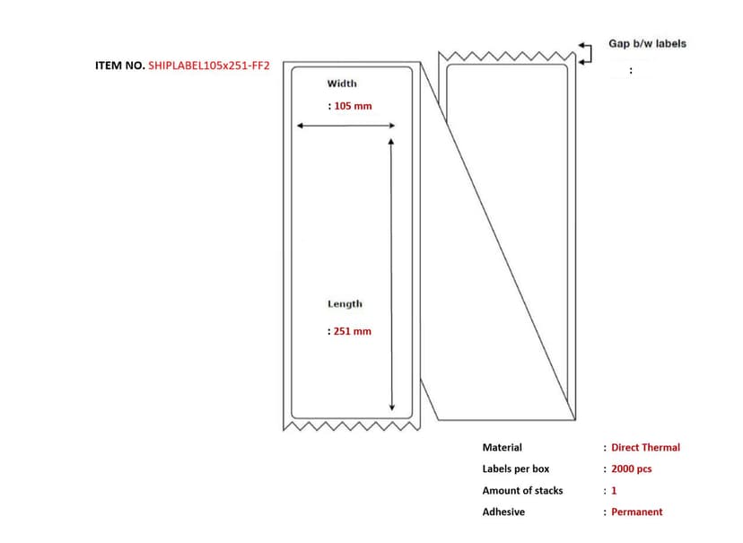 Capture Shipping Labels DT 105x251mm FanFold (DHL/DSV) 2000pcs