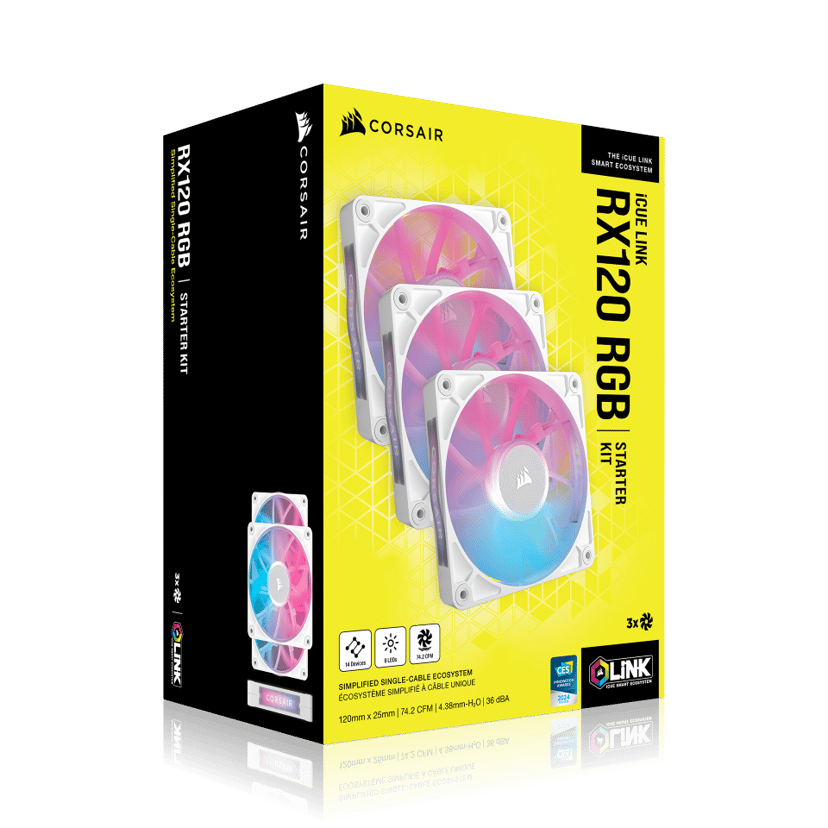 Corsair RX RGB ICUE Link RX120 RGB 120MM Triple Tuuletin Valkoinen