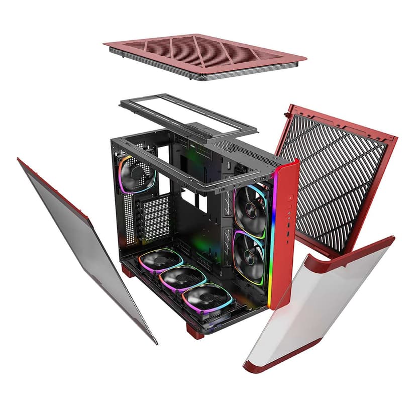Montech King 95 Pro Curved Glass 6x ARGB +HUB Midi Tower Rød