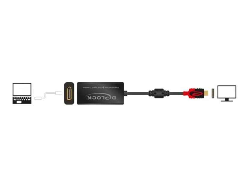 Delock Adapter Displayport To Usb-c St 4k 60hz 0.2m 0.2m USB C DisplayPort 20 pin Rød, Sort