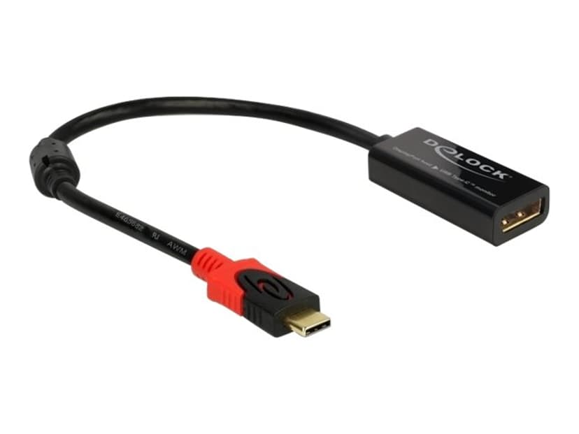 Delock Adapter Displayport To Usb-c St 4k 60hz 0.2m 0.2m USB C DisplayPort 20 pin Rød, Sort