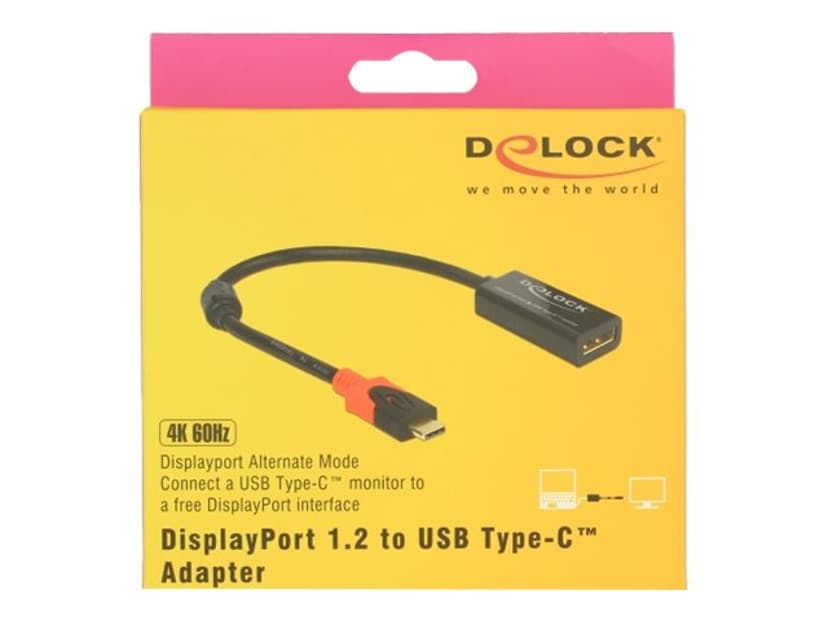 Delock Adapter Displayport To Usb-c St 4k 60hz 0.2m 0.2m USB C DisplayPort 20 pin Rød, Sort