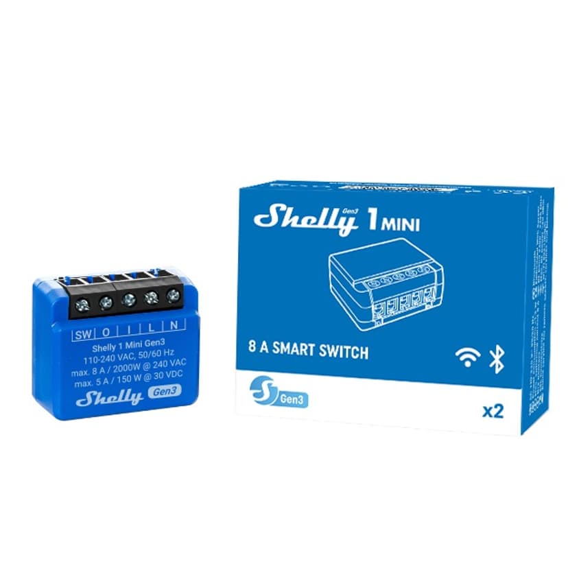 Shelly 1 Mini Gen3 Smart strömställare 1P Blå
